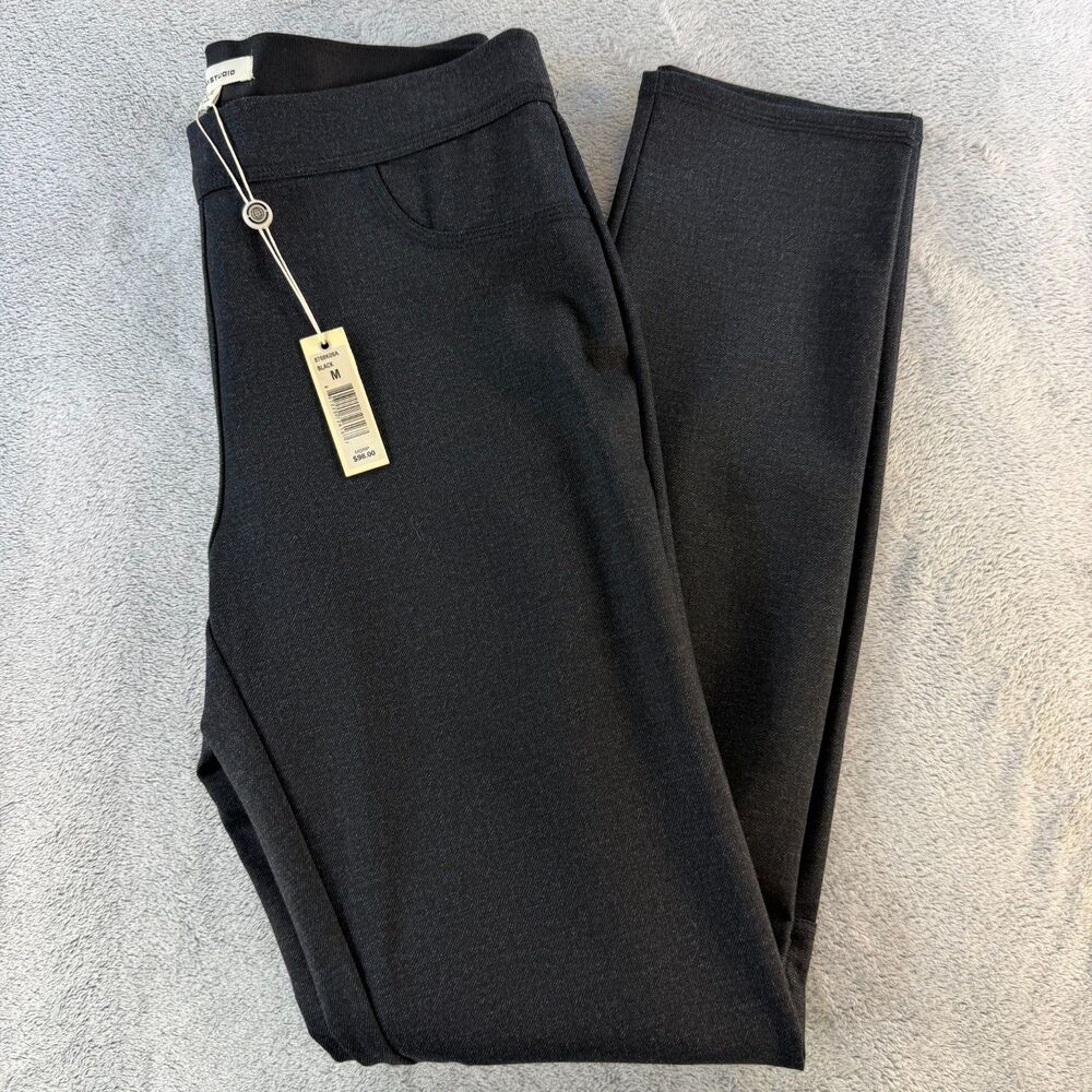 Max Studio Womens Pull On Pants Medium Black Stretch Straight Leg NWT MSRP $98
